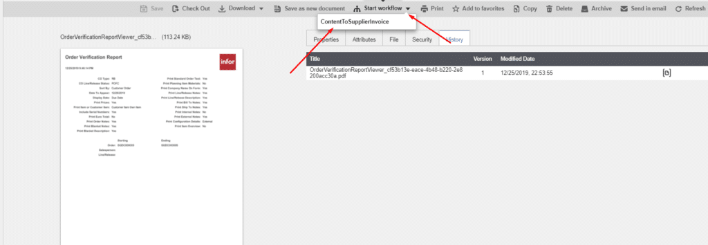 Document Management Workflow View - Infor CloudSuite Industrial (Syteline) ERP