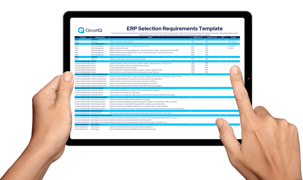 ERP Selection Requirements Matrix